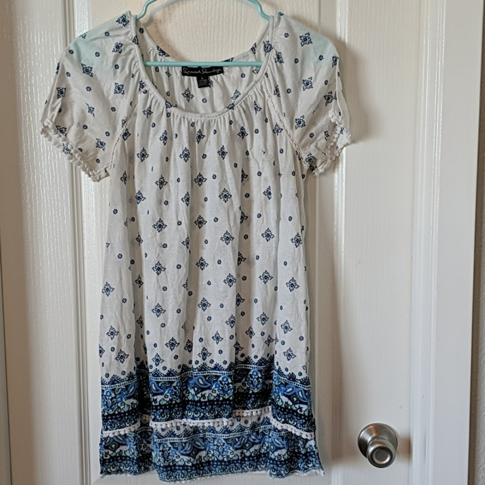 Blue and white printed blouse
